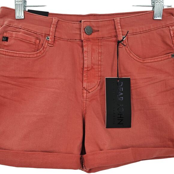 Dear John Womans size 28 American Classic Cuffed Denim Jean Shorts in Salmon NEW - Picture 2 of 8